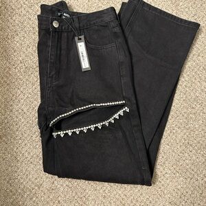 Steve Madden Black Straight Leg Jeans with Rhinestone Detail